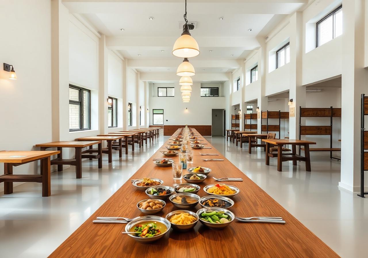 Spacious hostel dining hall