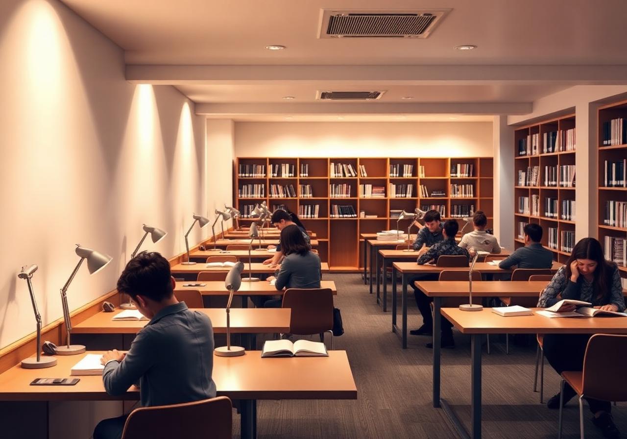 Quiet study area with desks